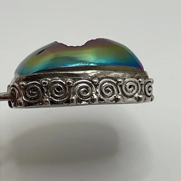 Iridescent Druzy 925 Sterling Silver Pendant - Picture 3 of 9